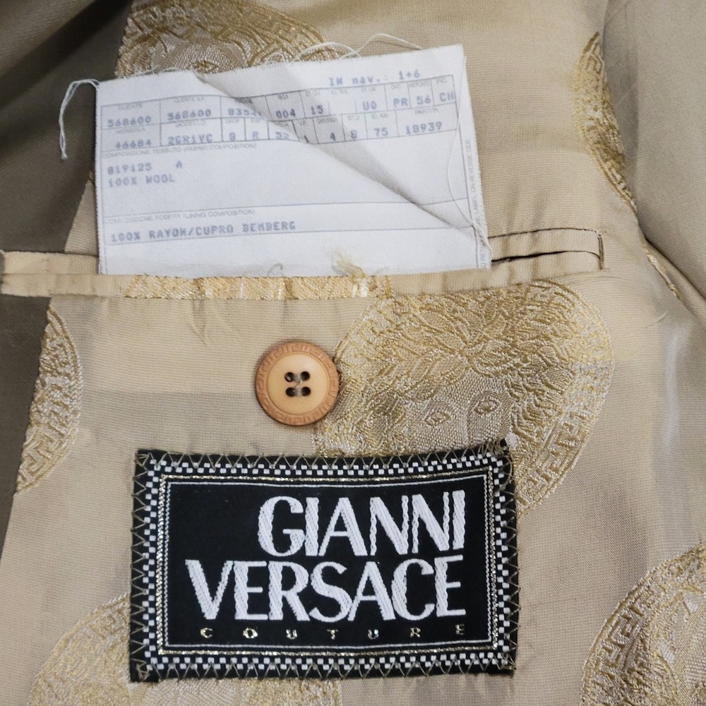 Vtg Gianni Versace Couture Wool Blazer Mens 52 Beige Medusa Lining Switzerland - Picture 5 of 10